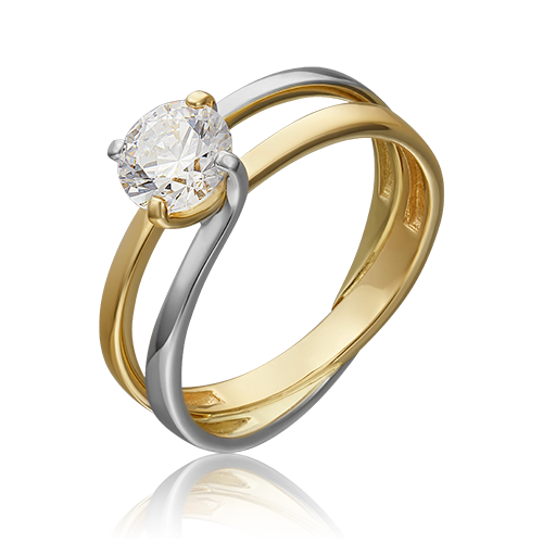 Кольцо из белого и лимонного золота  с фианитом Swarovski