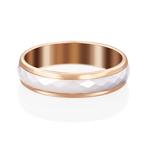 Кольцо из красного золота  с белой керамической вставкой